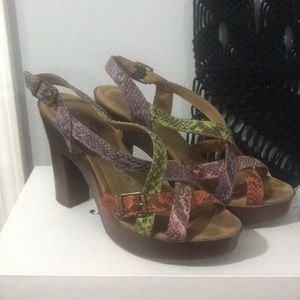 Multi colored chunky heel sandals